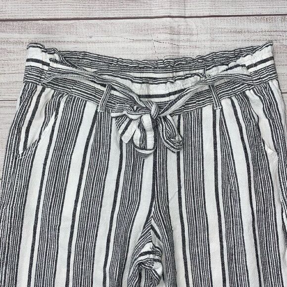 Jolt paper bag striped high waist pants w/tie belt & front pockets sz M women - Picture 2 of 9